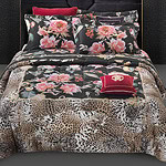 luxe dekbedovertrek roberto cavalli bloemen in zwart