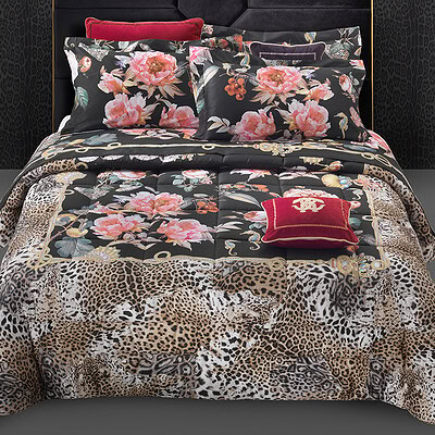 luxe dekbedovertrek roberto cavalli bloemen in zwart