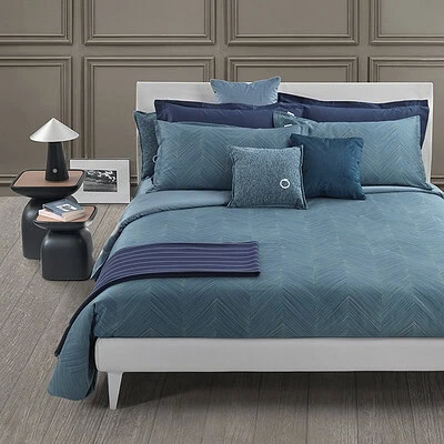 dekbedovertrek luxe met visgraat print in blauw