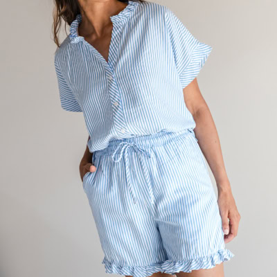 short en top rushes blauw streep