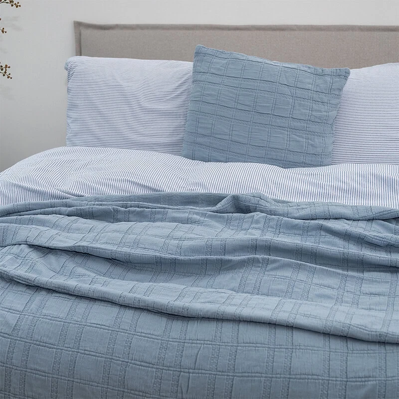 katoenen bedsprei blauw