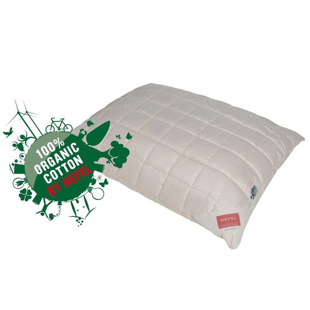 Kussen van het merk hefel met 100% organic logo