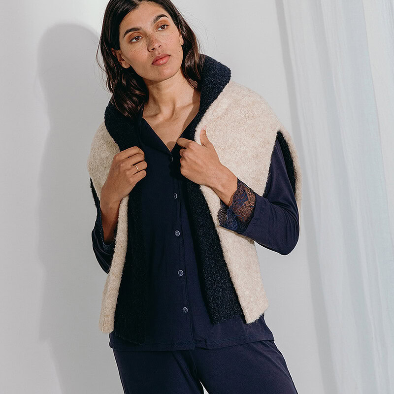 alice et maman nachtkleding pyjama donkerblauw met vest