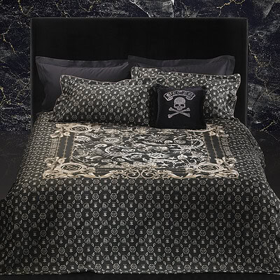 Philipp Plein Dekbedovertrek in zwart- goud