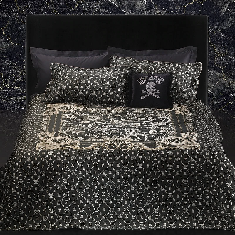 Philipp Plein Dekbedovertrek in zwart- goud