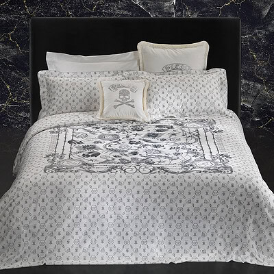 Philipp Plein Dekbedovertrek in ecru met skelet