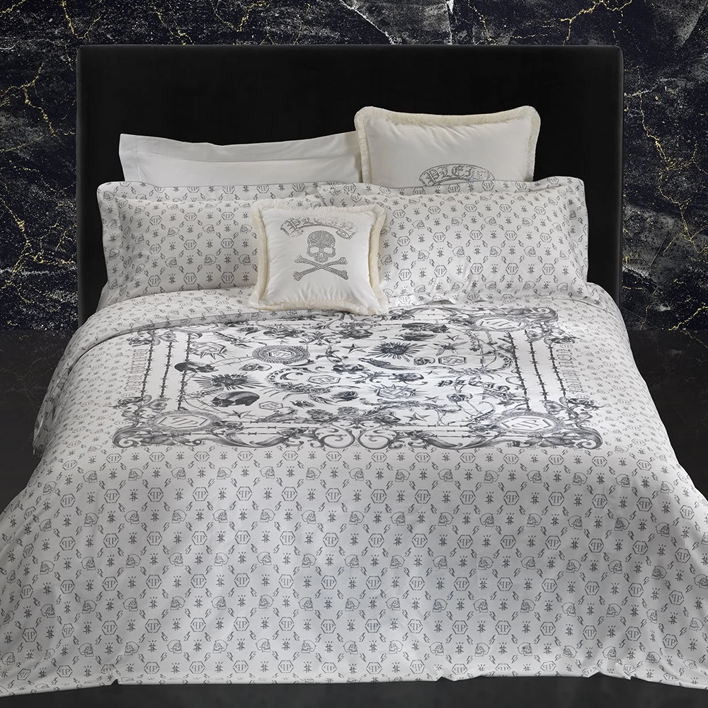Philipp Plein Dekbedovertrek in ecru met skelet