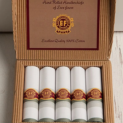 heren zakdoeken in sigarendoosje wit met groen