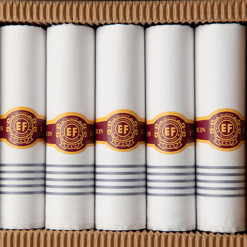 vijf stuks herenzakdoeken in kartonnen doosje