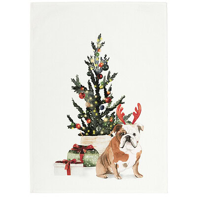 Kerst theedoek - Buldog