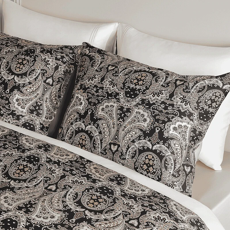 Dekbedovertrek katoen satijn - Lecce Zwart/ Camel