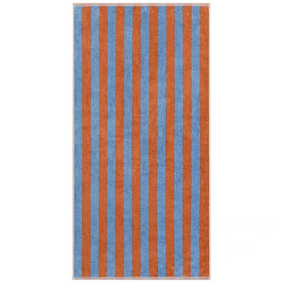 strepen handdoek blauw/terracotta