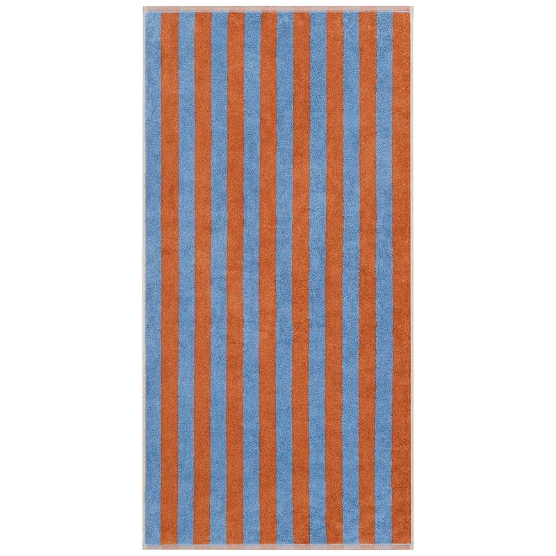 strepen handdoek blauw/terracotta