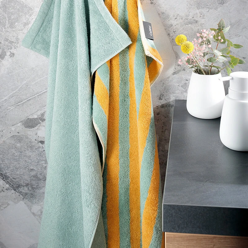 gestreepte handdoeken cawo geel/ mint