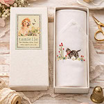 kat handgeborduurde zakdoek