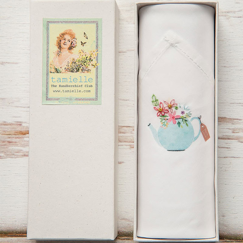 theepot handgeborduurde zakdoek katoen