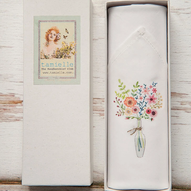 bloemvaas handgeborduurde katoenen zakdoek dames