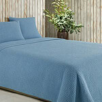 slaapkamer met blauwe bedsprei