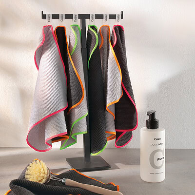 keuken met vaatdoeken in grijs