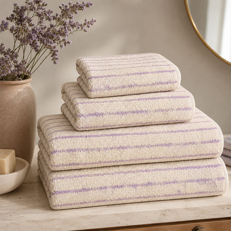 cawo handdoeken beige lila