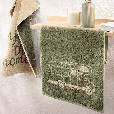 groen beige handdoek met camper