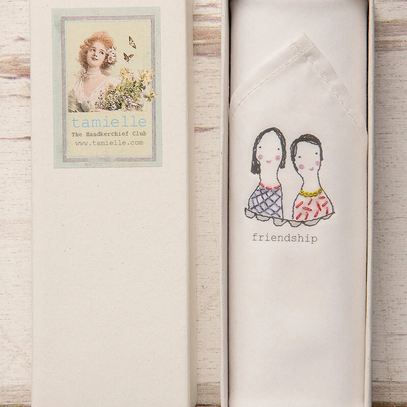 katoenen zakdoek, geborduurd met friendship erop