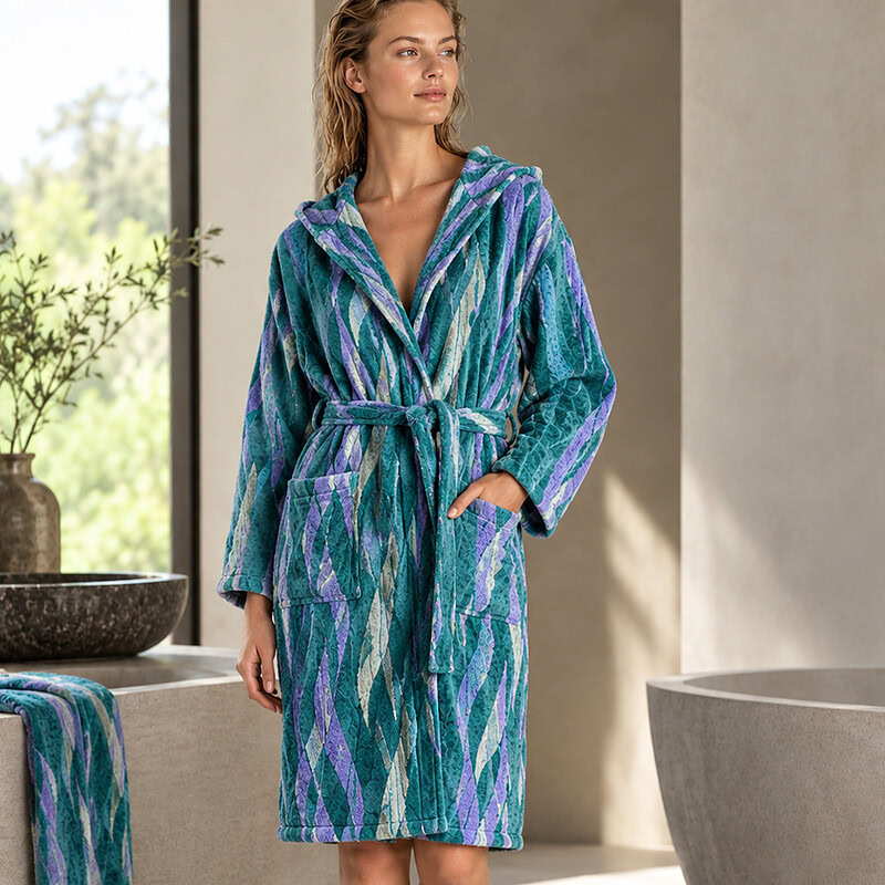 dame in luxe badstof badjas